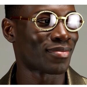 Sunglasses Round Frame Wood Arm Gold Metal Fashion Shades Elegant Gang Style New